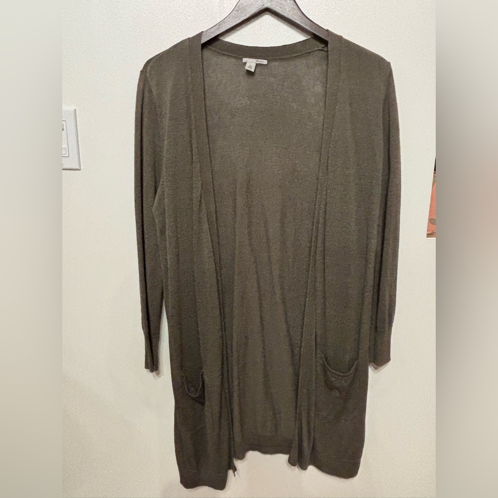 Halogen Olive Open-Front Long Cardigan
